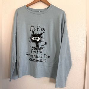 Long Sleeve Loose Fit Crew Neck Loose Fit Funny Tee Women Size Small Bue NWOT